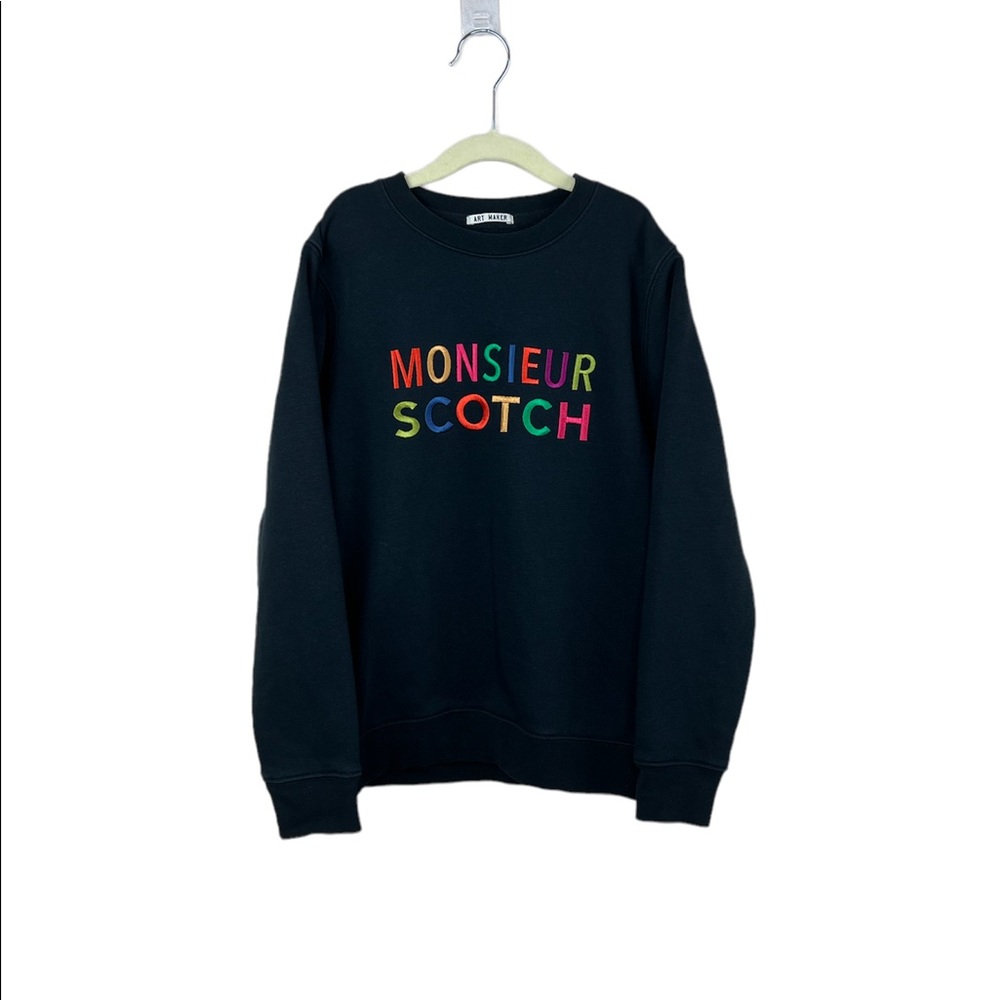 Scotch and Soda Black Crewneck with MONSIEUR SCOTCH embroidery Size 10